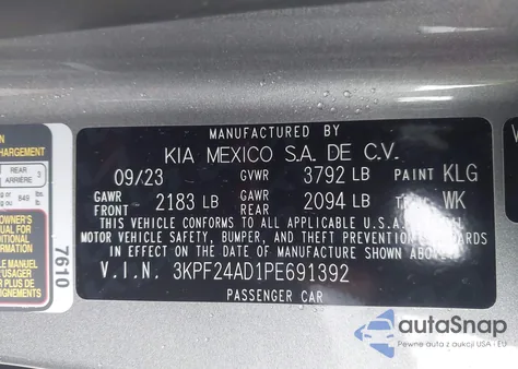 2023 Kia Forte Lxs z USA, uszkodzony, nr VIN 3KPF24AD1PE691392